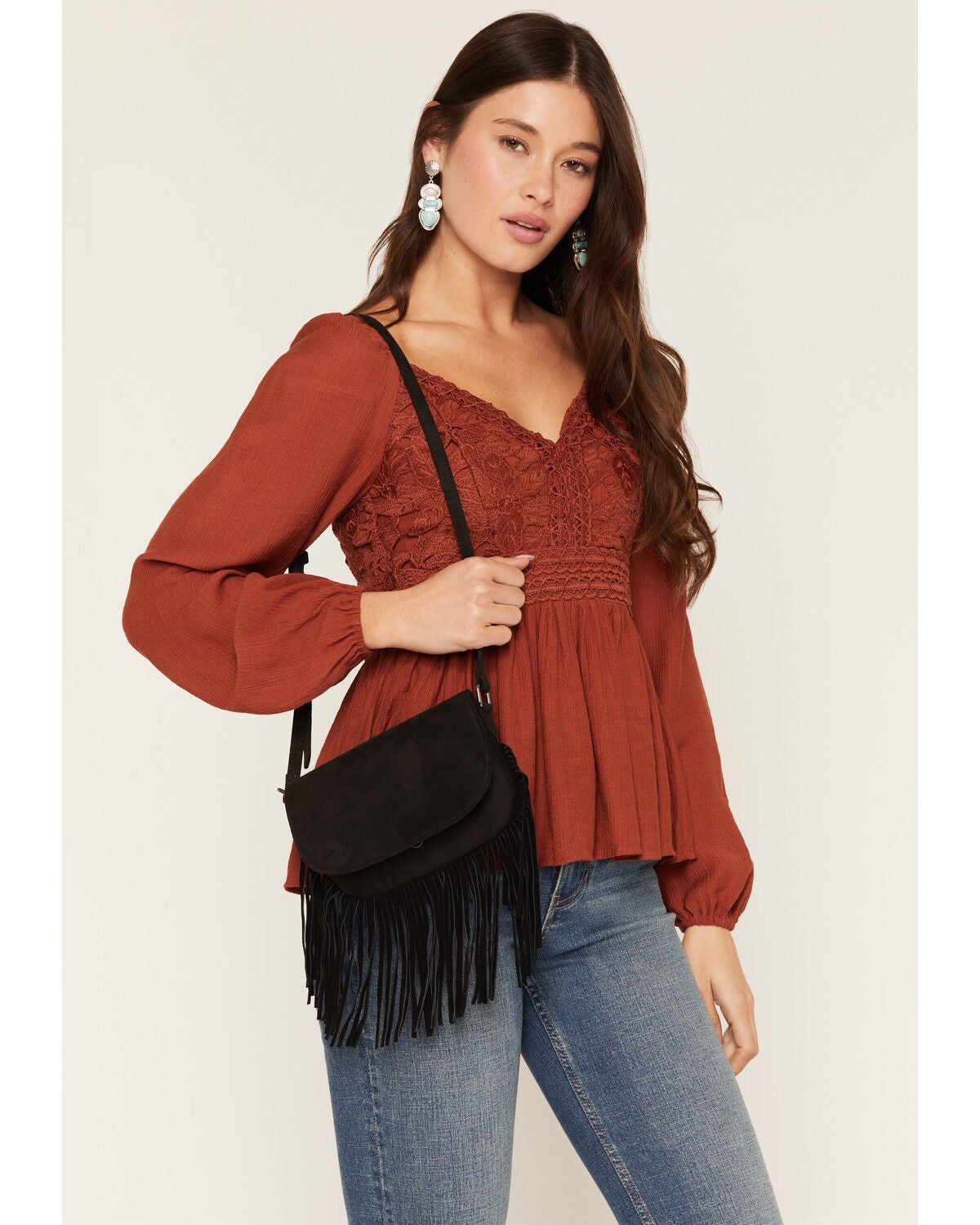 Shyanne Women's Henley Faux Suede Mini Crossbody Bag, Black, hi-res
