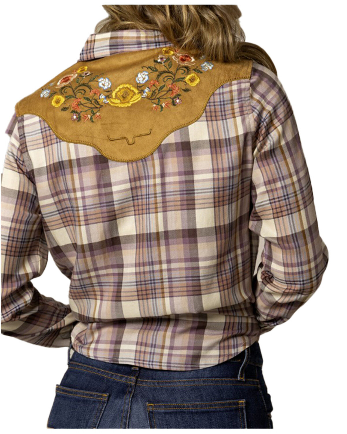 Image #2 - Kimes Ranch Women's Bailey Floral Embroidered Plaid Print Long Sleeve Snap Western Shirt, Brown, hi-res
