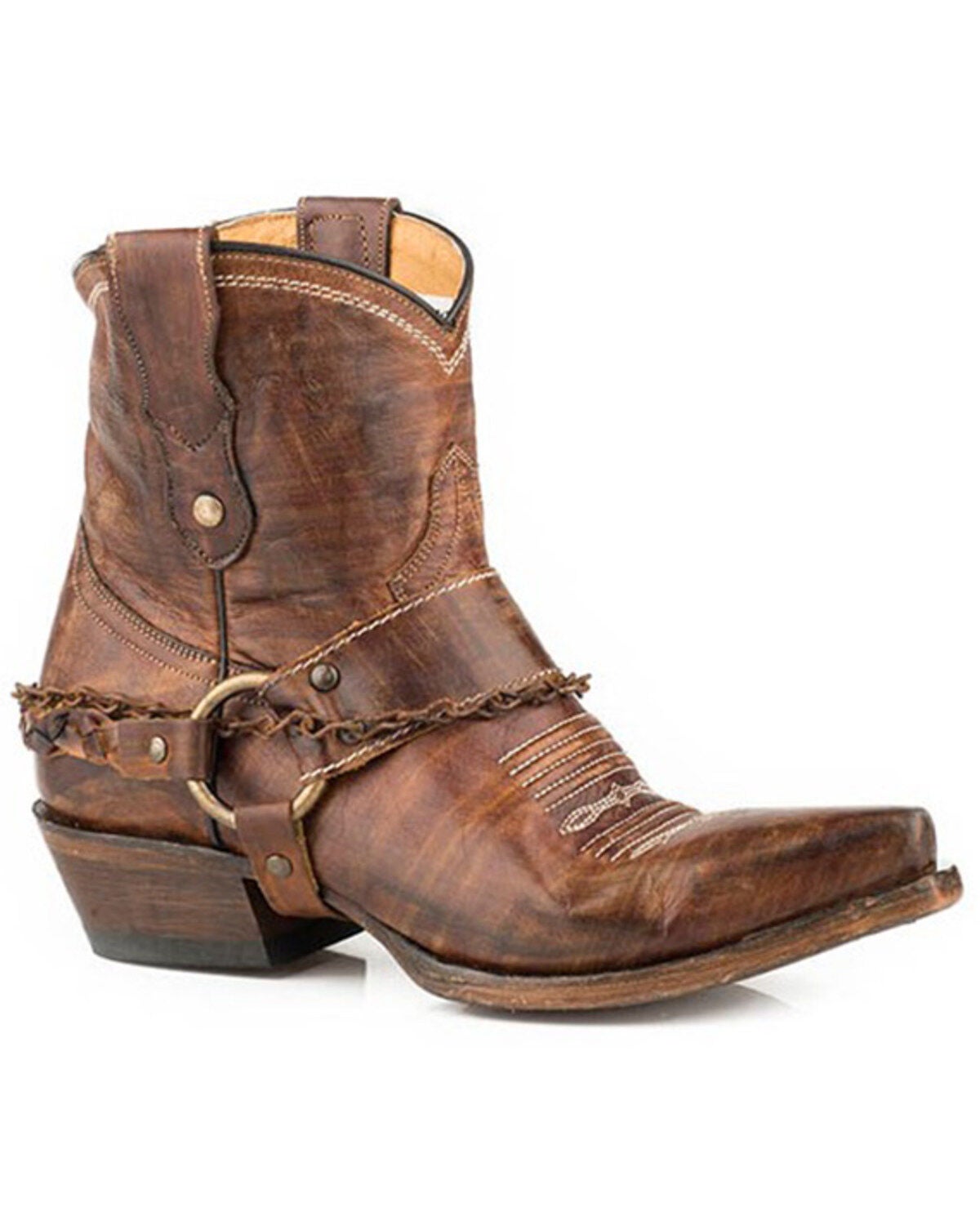 Roper Women's Selah Vintage Harness Western Fashion Booties - Snip Toe, Brown, hi-res