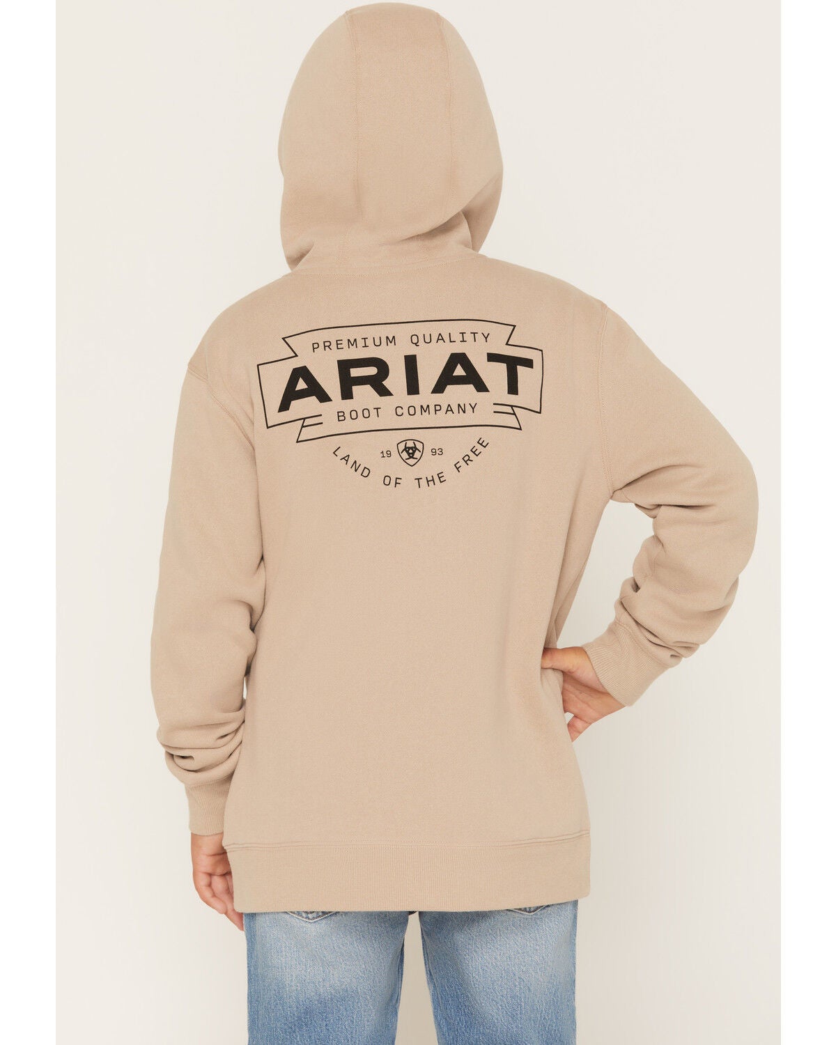 Ariat Boys' Boot Barn Exclusive Logo Graphic Hooded Sweatshirt, Sand, hi-res