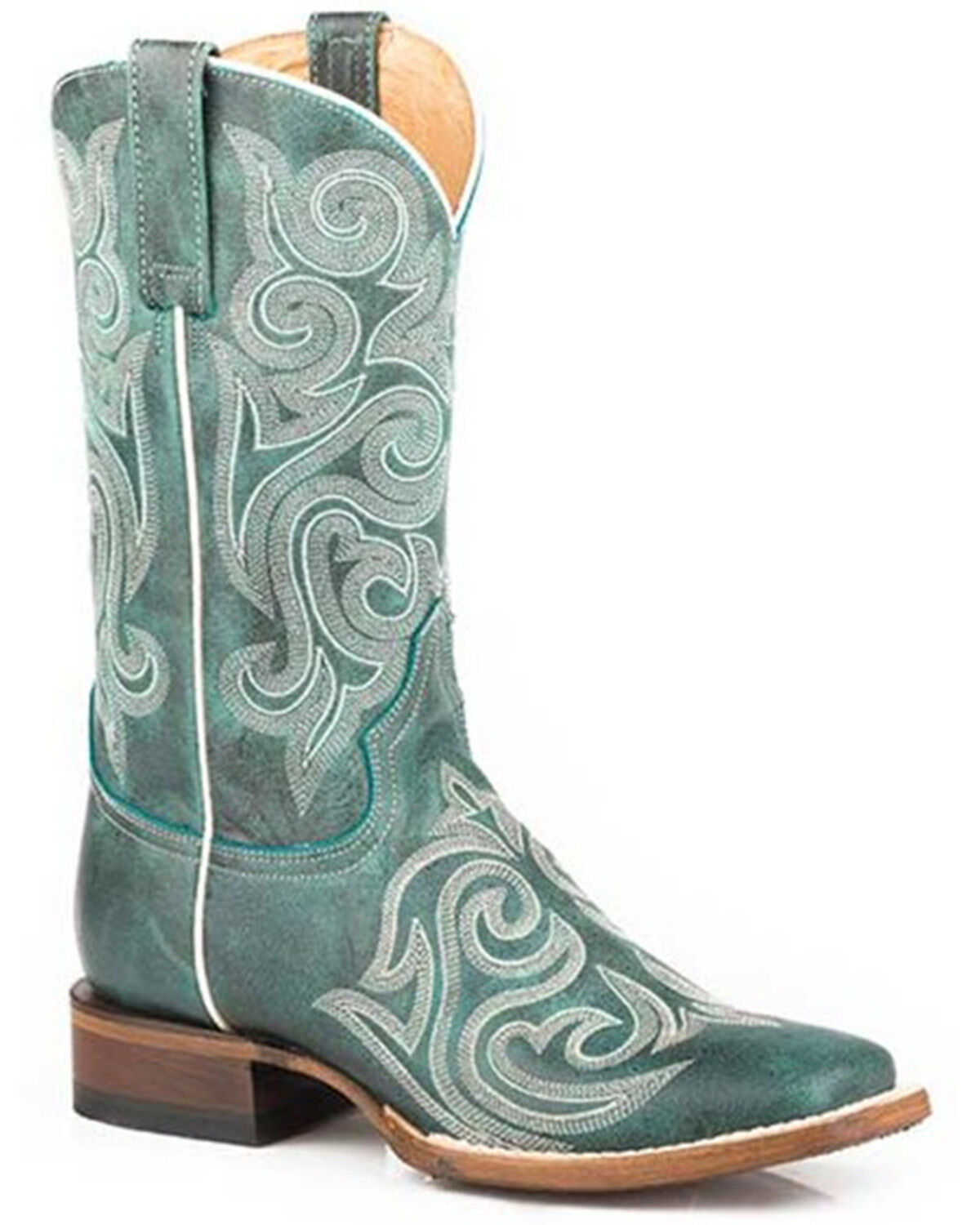 Image #1 - Roper Women's Blair Scroll Embroidered Vintage Western Boots - Square Toe, Blue, hi-res