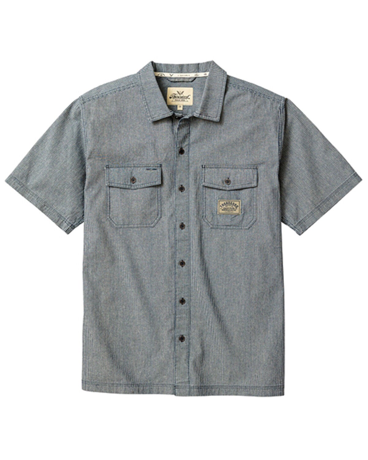 Thorogood Men's Striped Short Sleeve Button-Down Garage Shirt, Blue/white, hi-res