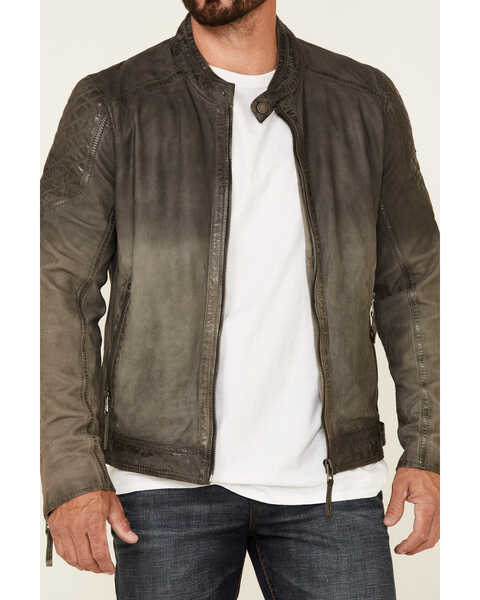Mauritius Leather Men's Lazzlo Distressed Zip-Front Moto Leather Jacket , Charcoal, hi-res