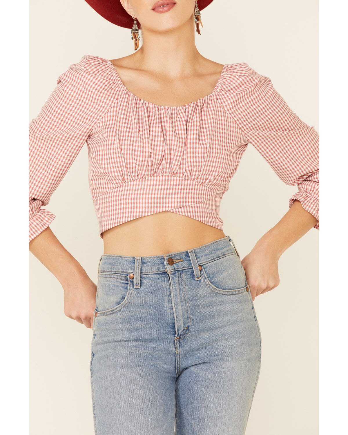 Image #3 - Beyond The Radar Women's Gingham Print Tie Back Crop Top, , hi-res