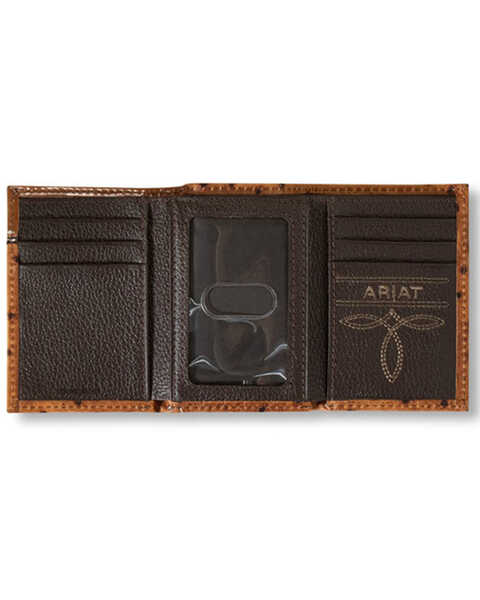 Image #2 - Ariat Men's Tri-Fold Ostrich Print Floral Embossed Wallet , Brown, hi-res