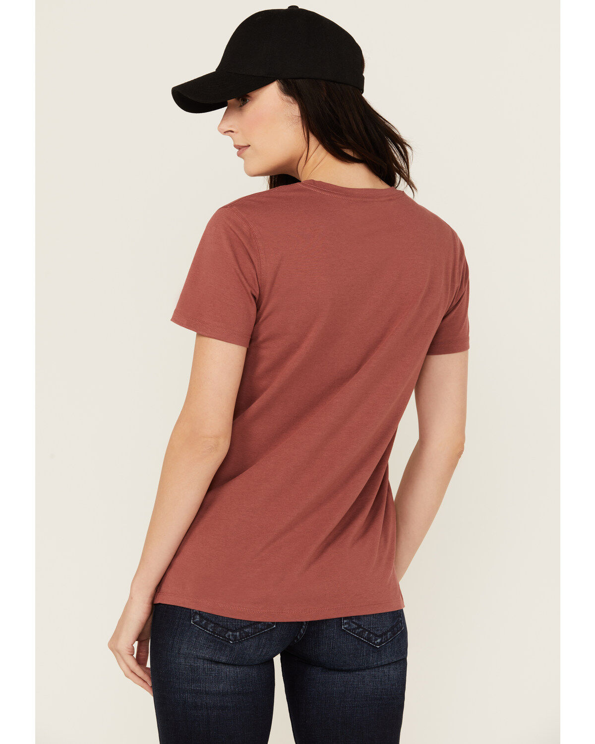 Image #4 - Carhartt Women's Relaxed Fit Lightweight Short Sleeve V Neck T-Shirt, Maroon, hi-res