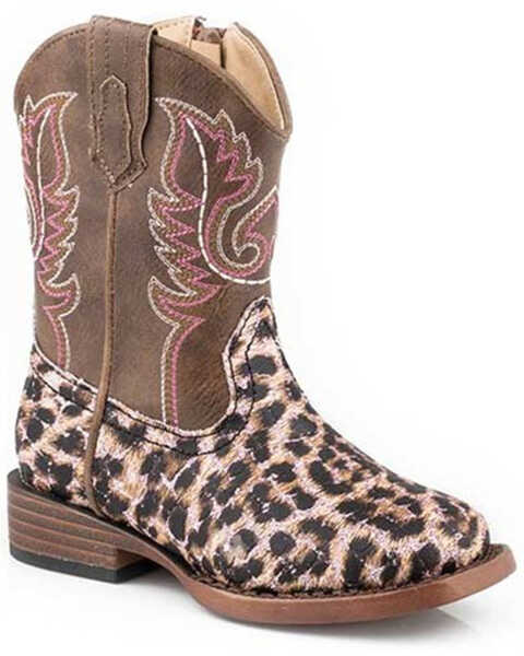 Roper Toddler Girls' Glitter Leopard Western Boots - Square Toe, Pink, hi-res