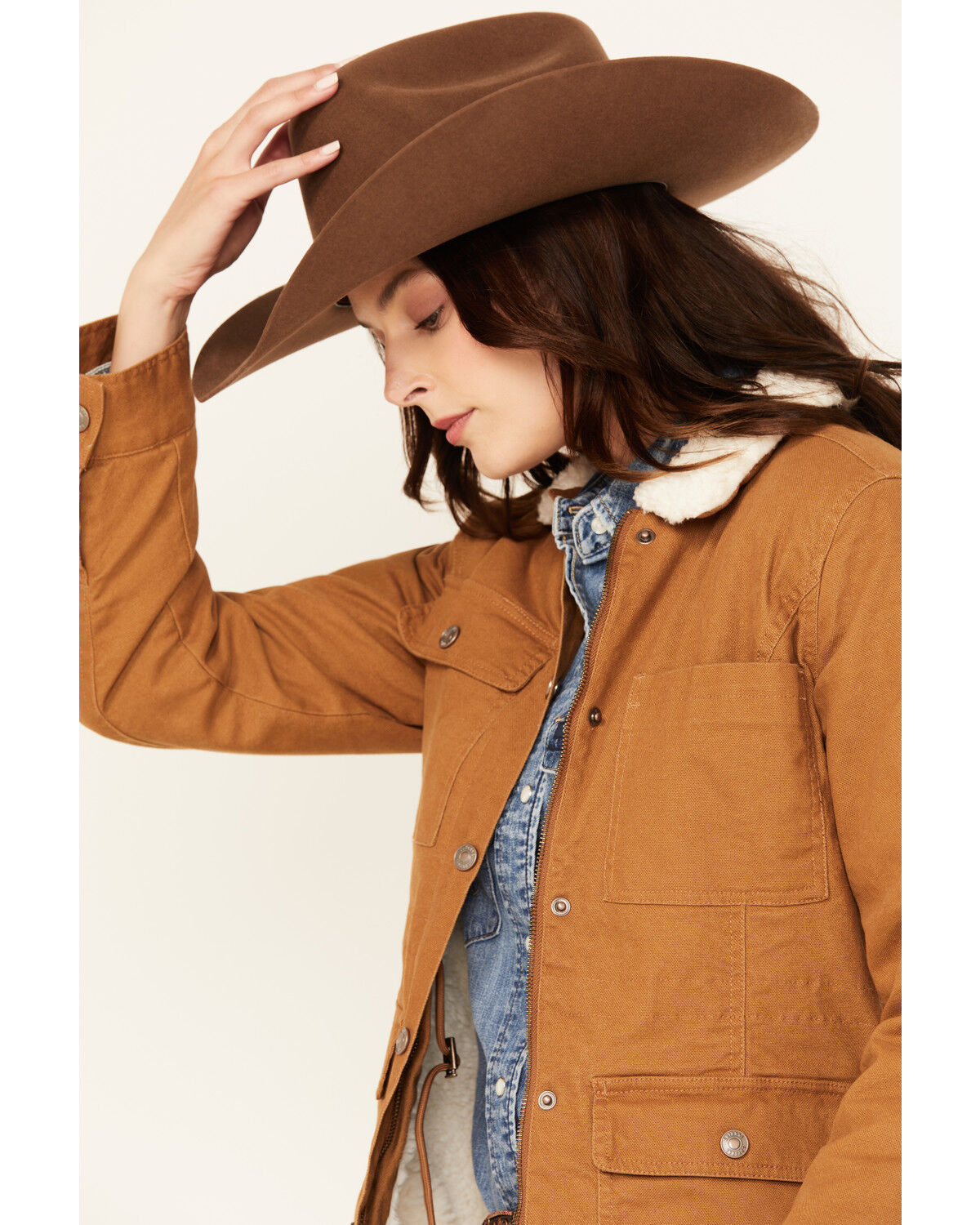 Image #2 - Shyanne Women's Sherpa Lined Canvas Barn Jacket, Brown, hi-res