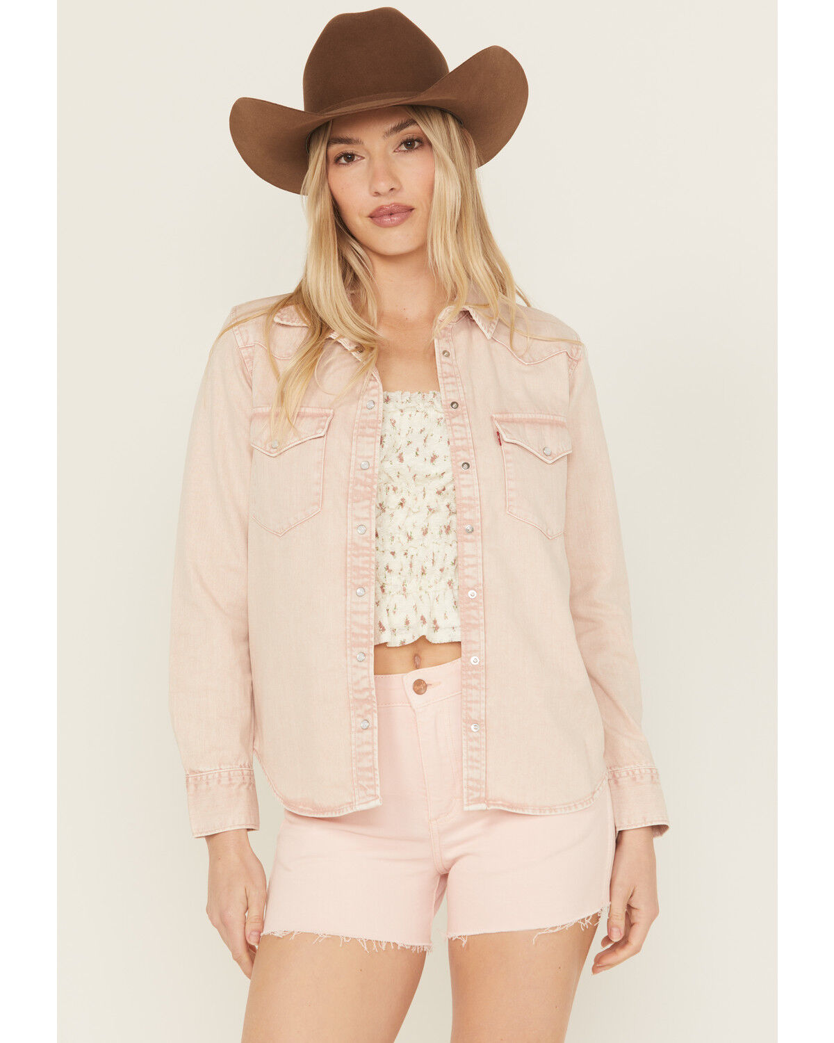 Image #2 - Levi's Women's Denim Long Sleeve Snap Western Shirt, Pink, hi-res