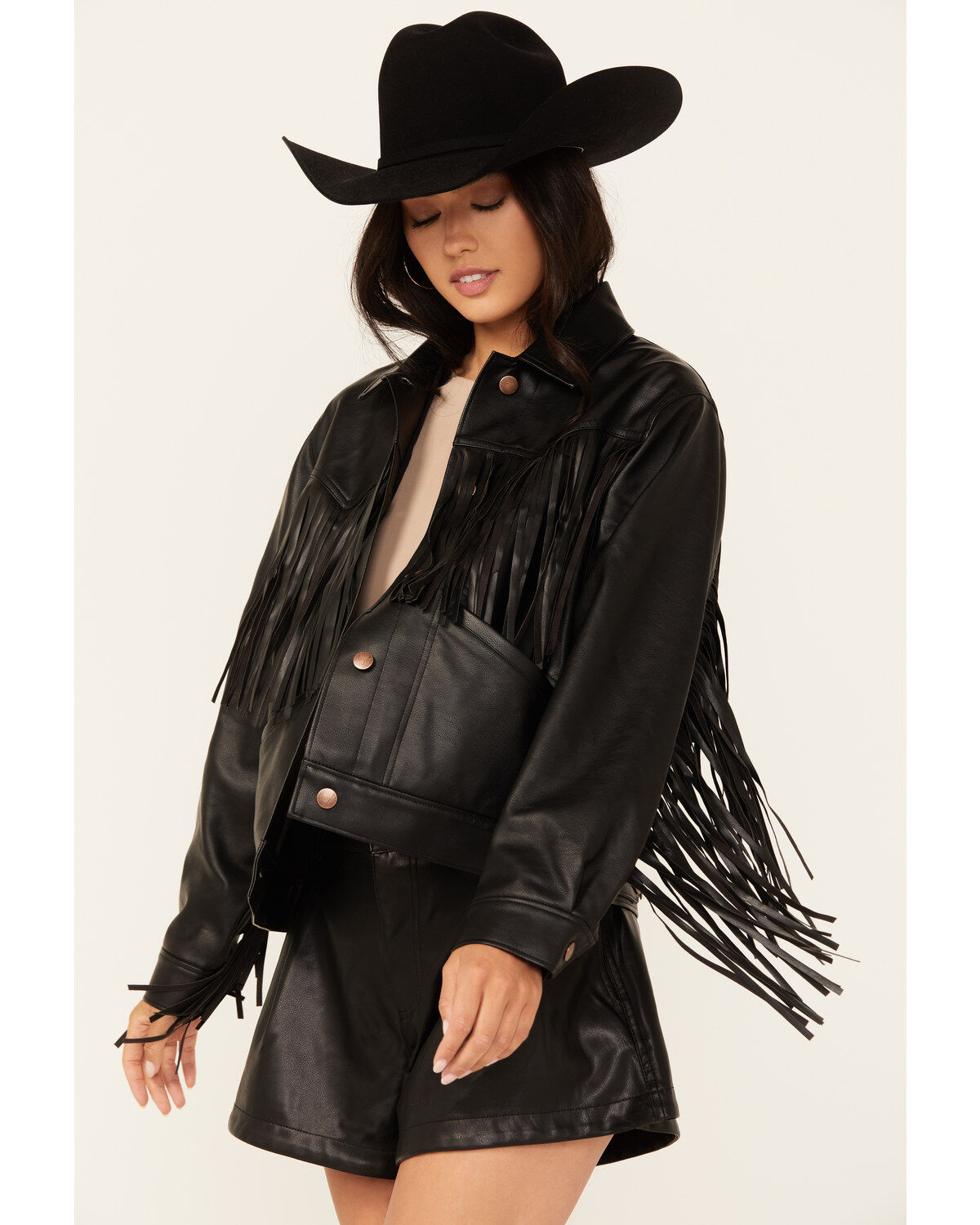 Image #2 - Wrangler Women's Wild Oversized Faux Leather Fringe Jacket, Black, hi-res
