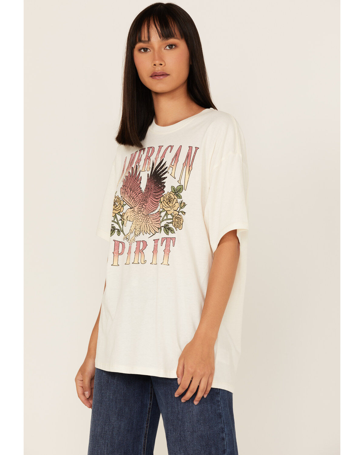 Image #2 - Cleo + Wolf Women's American Spirit Vintage Oversized Graphic Tee, Ivory, hi-res