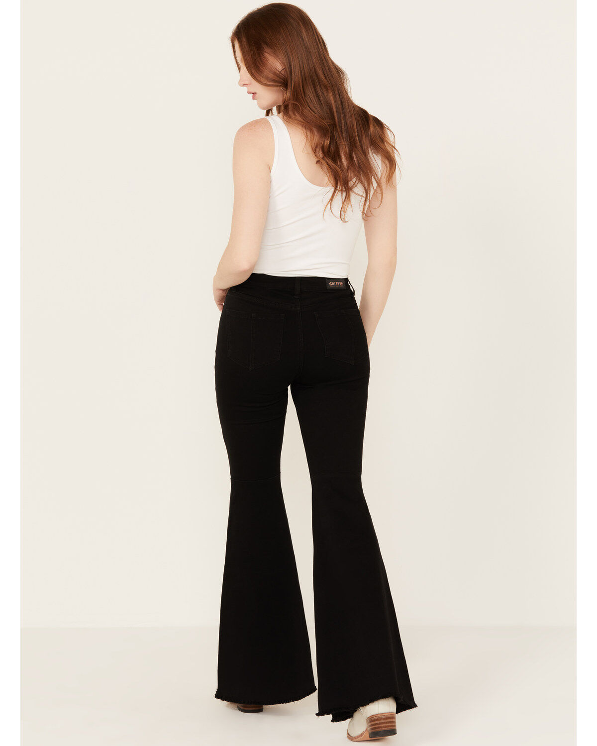 Image #3 - Shyanne Women's High Rise Destructed Super Flare Stretch Jeans, Black, hi-res