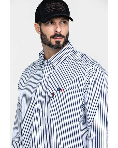 Cinch Men's FR Lightweight Vertical Striped Long Sleeve Work Shirt , Navy, hi-res