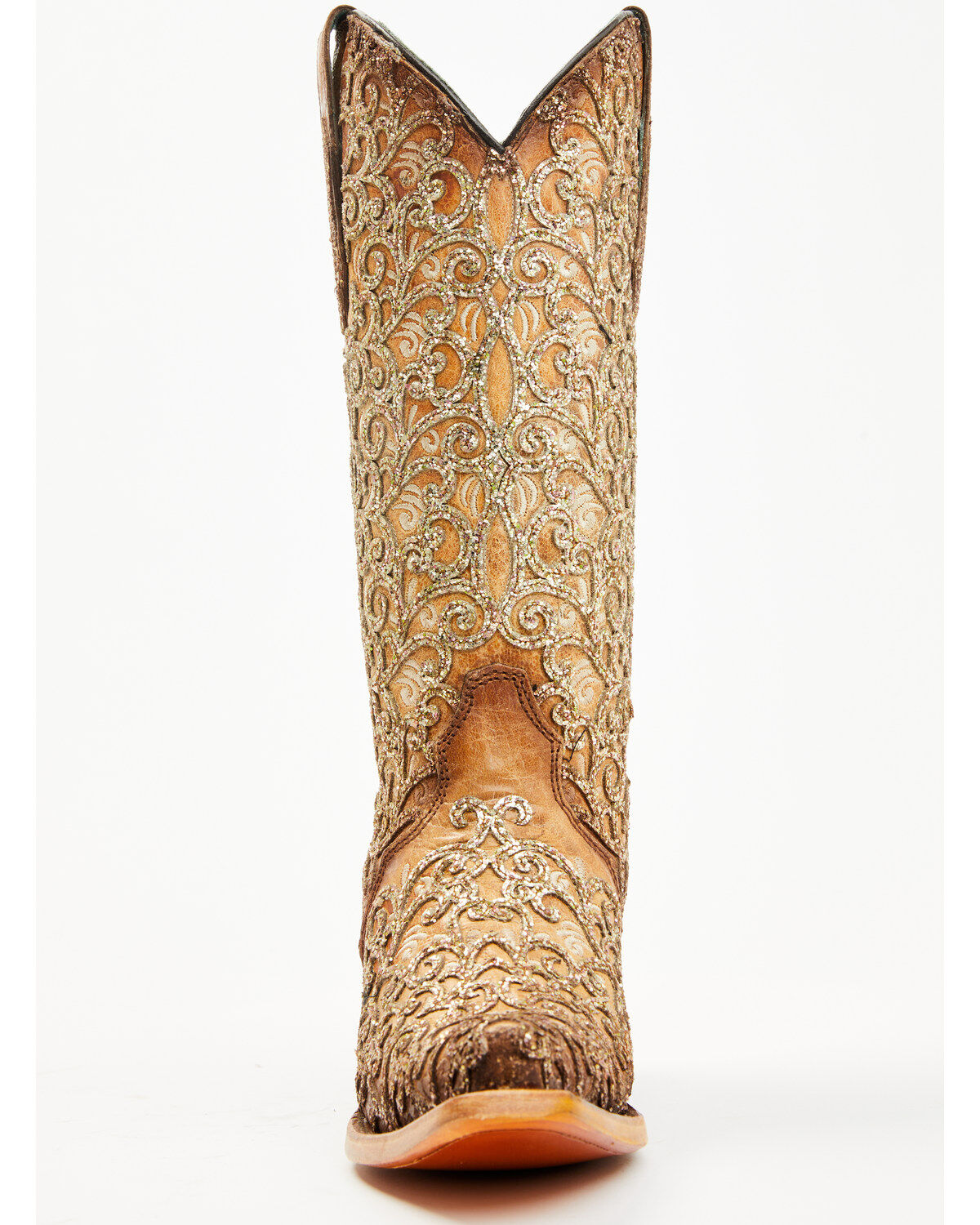 Image #4 - Corral Women's Saddle Glitter Overlay Triad Western Boots - Snip Toe, Brown, hi-res