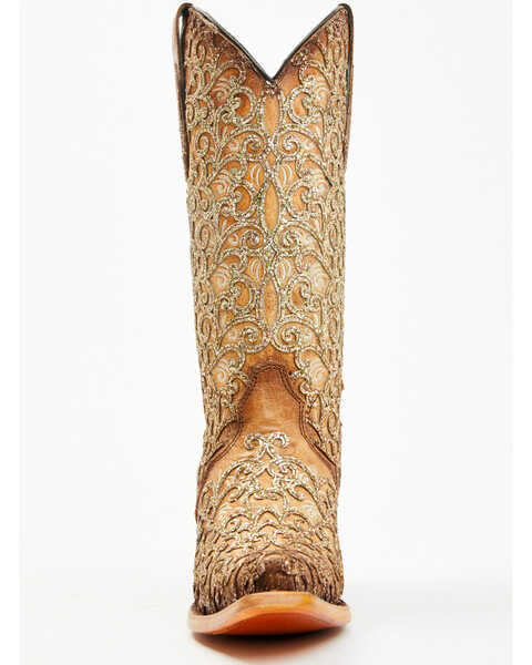 Image #4 - Corral Women's Saddle Glitter Overlay Triad Western Boots - Snip Toe , Brown, hi-res