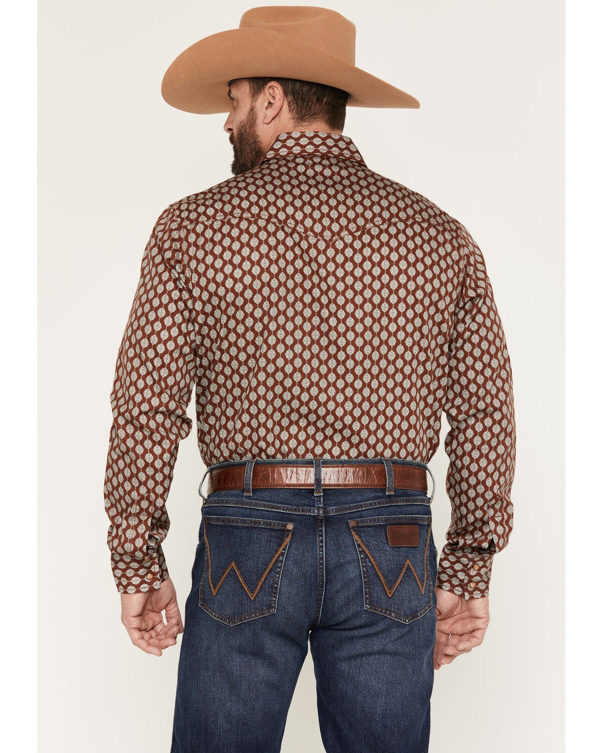 Image #4 - Wrangler Retro Men's Geo Print Long Sleeve Snap Western Shirt, Rust Copper, hi-res