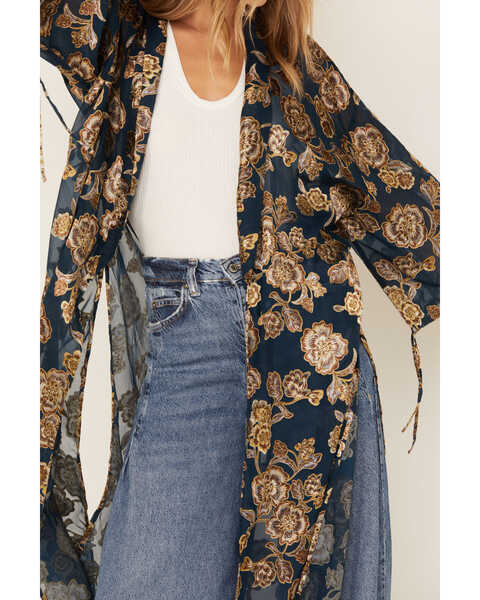 Image #2 - Shyanne Women's Burnout Floral Print Kimono, Dark Blue, hi-res