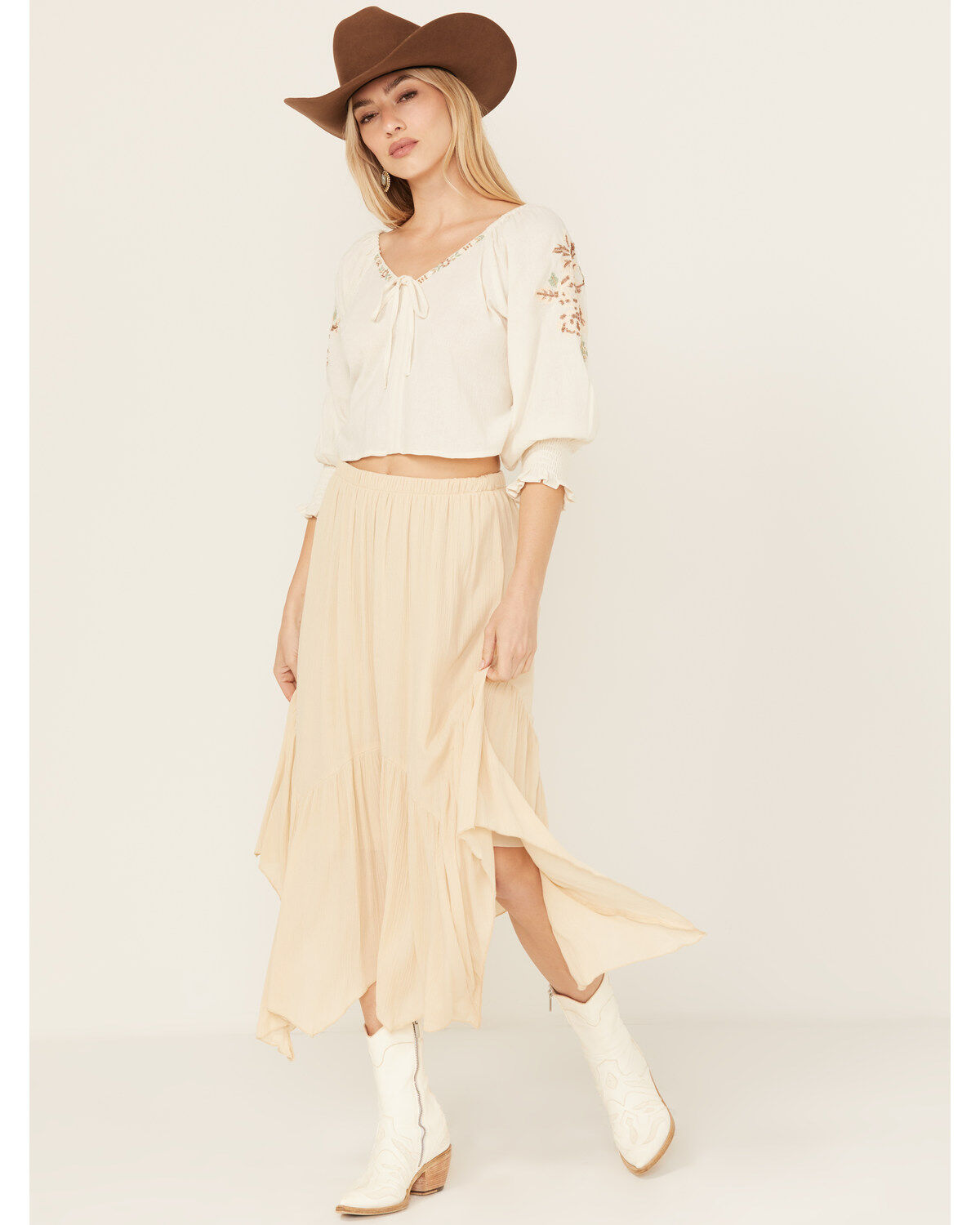 Image #1 - Originality Women's Handkerchief Hem Midi Skirt, Cream, hi-res
