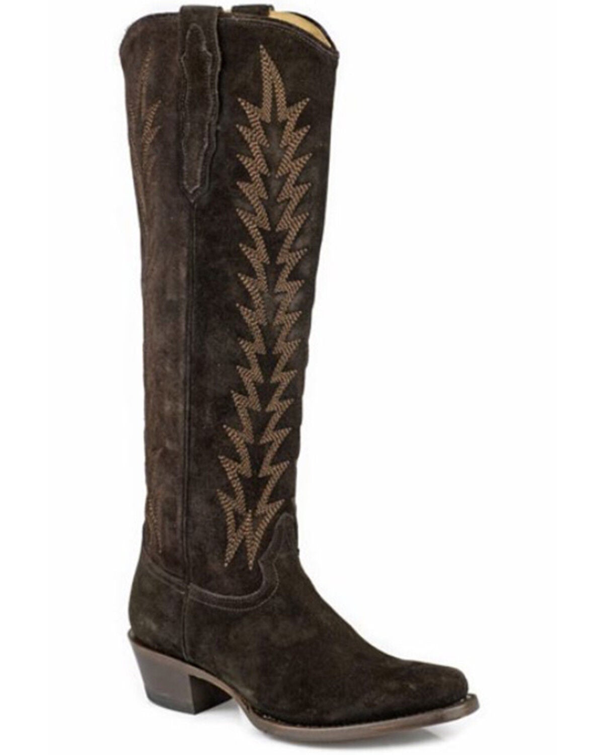 Stetson Women's Loretta Tall Suede Western Boots - Round Toe, Brown, hi-res