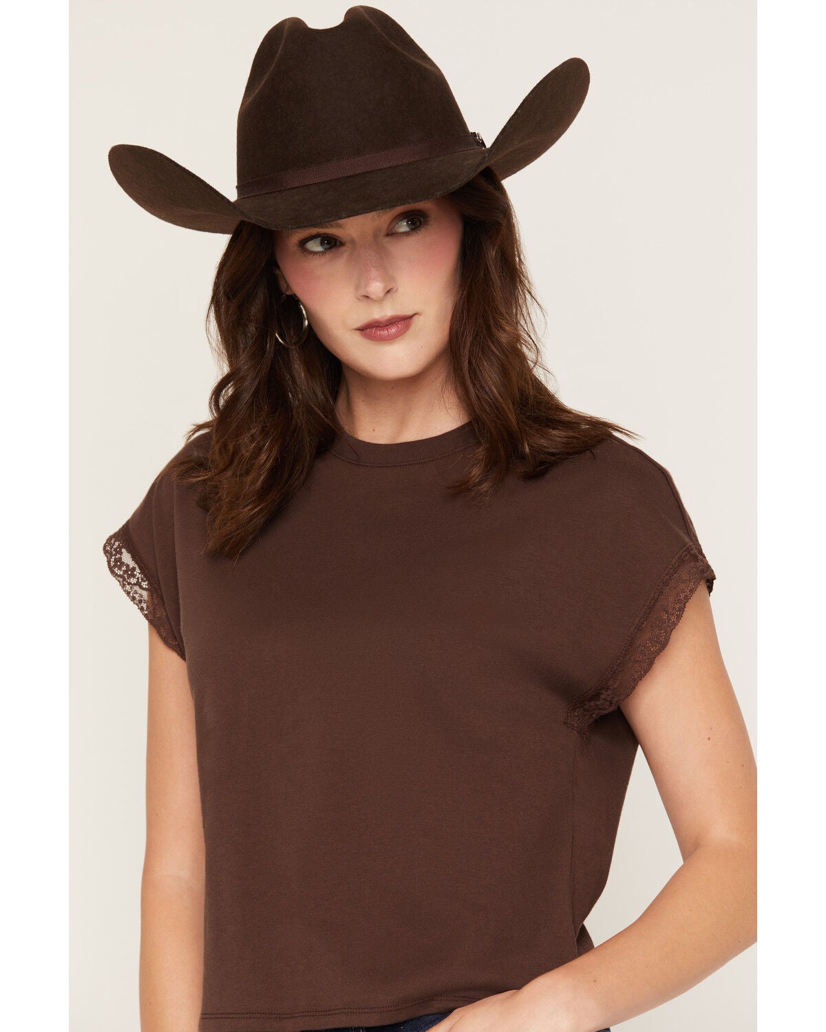 Image #2 - White Crow Women's Marika Lace Trim Muscle Tee, Brown, hi-res