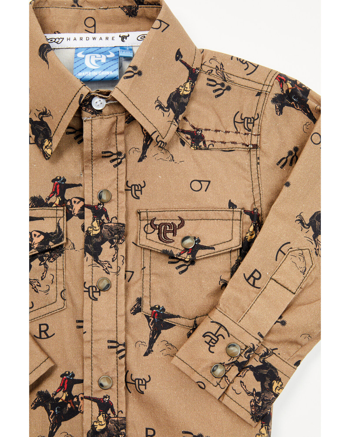 Image #2 - Cowboy Hardware Infant Boys' Vintage Bronco Print Long Sleeve Snap Onesie, Brown, hi-res