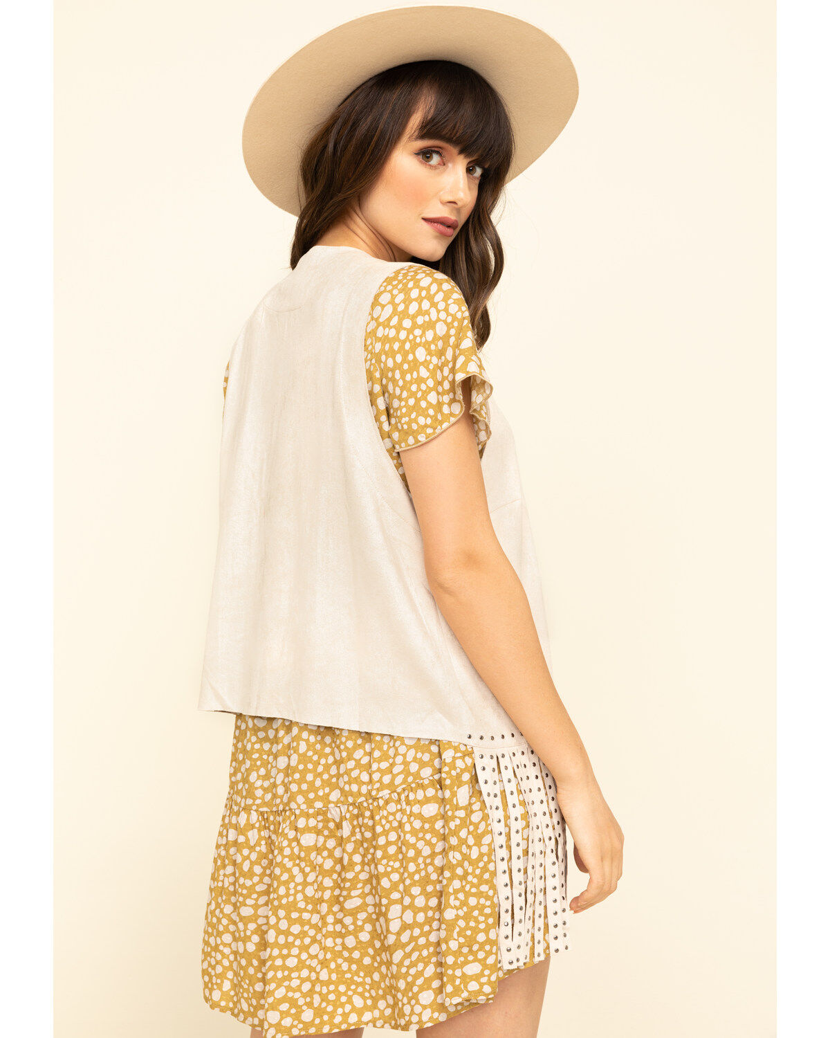 Image #2 - Vocal Women's Studded Fringe Vest, Sand, hi-res