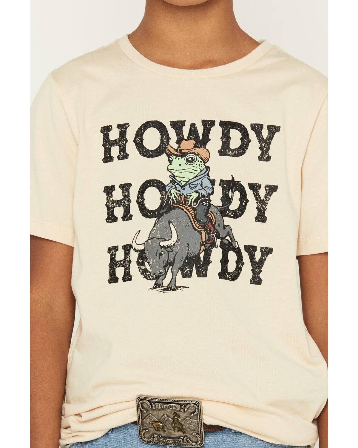 Image #3 - Sable Sky Boys' Howdy Frog Short Sleeve Graphic T-Shirt, Sand, hi-res