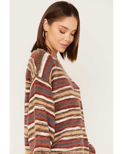 Cleo + Wolf Women's Stripe Knit Oversized Sweater, Brown, hi-res