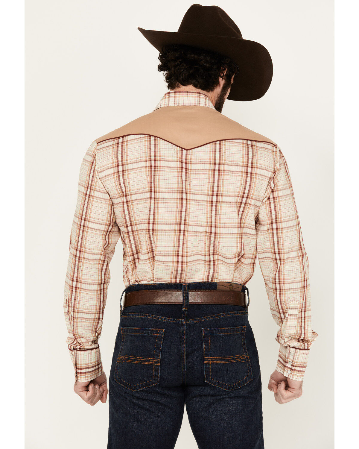 Image #4 - Roper Men's Plaid Print Embroidered Long Sleeve Pearl Snap Western Shirt, Tan, hi-res