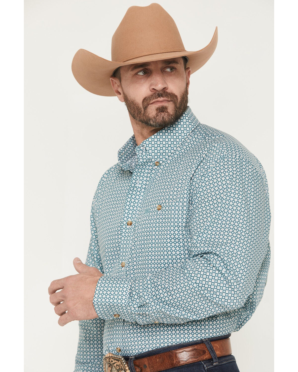 Image #2 - Wrangler Men's Classics Geo Print Long Sleeve Button-Down Western Shirt - Big, Turquoise, hi-res
