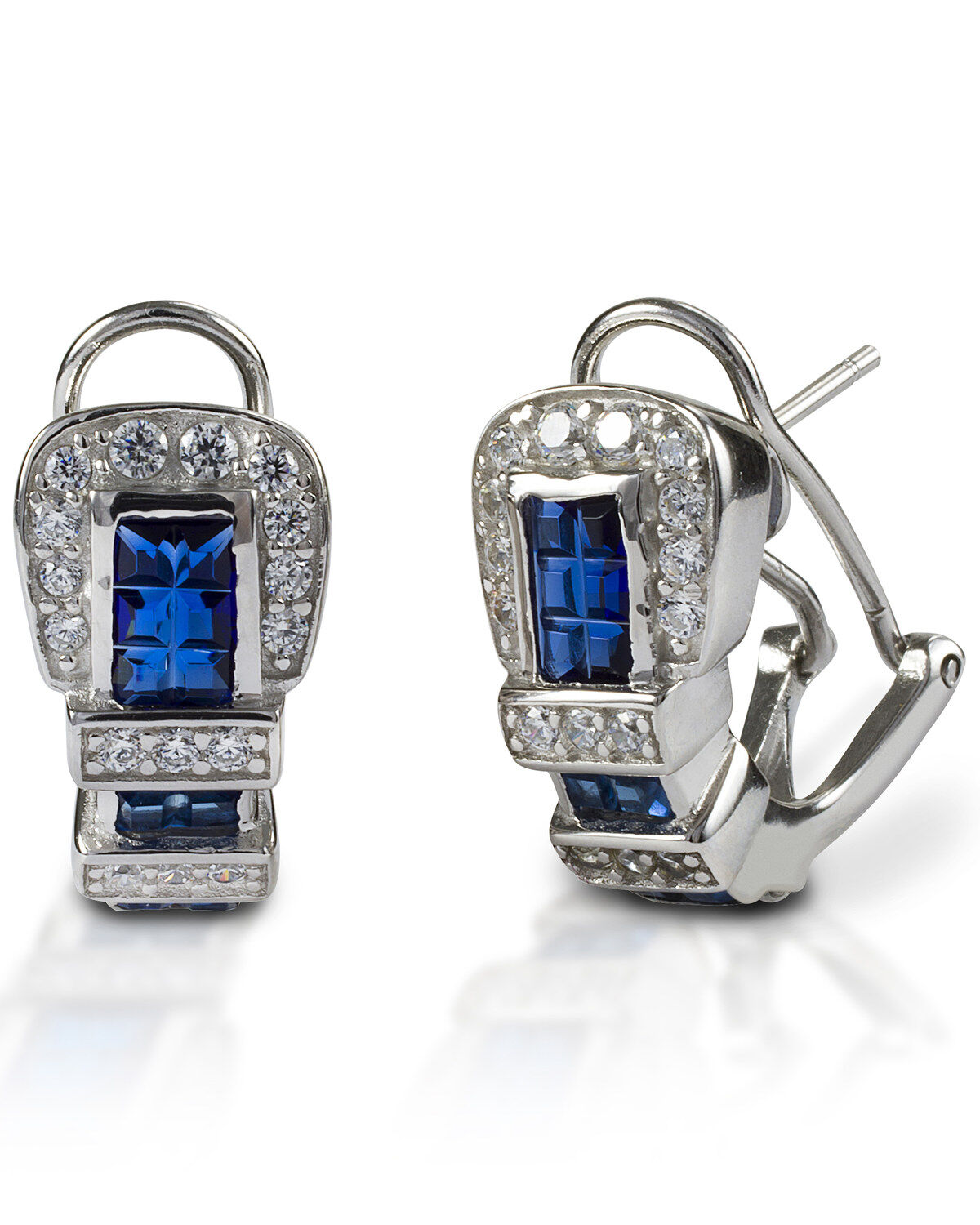 Image #1 - Kelly Herd Women's Blue Ranger Style Buckle Earrings, Silver, hi-res