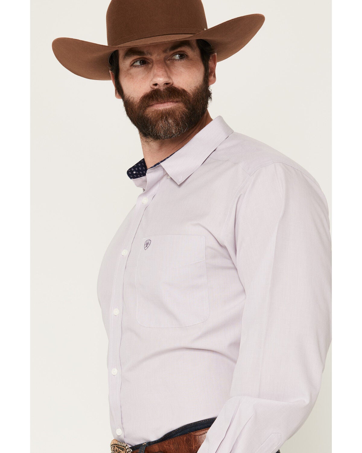 Image #2 - Ariat Men's Wrinkle Free Solid Long Sleeve Button-Down Western Shirt, Lavender, hi-res
