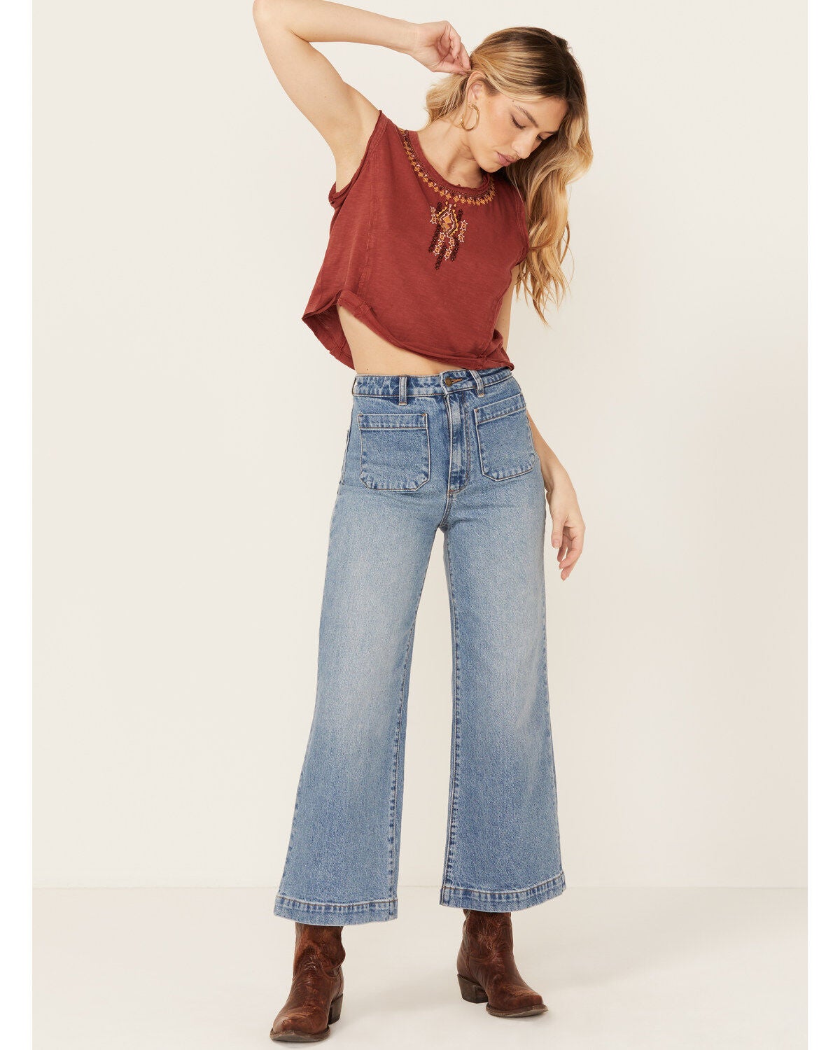 Rolla's Women's Boot Barn Exclusive Brad Medium Wash High Rise Sailor Wide Leg Stretch Denim Jeans, Medium Wash, hi-res
