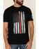 Image #1 - Brothers & Arms Men's Red Line Flag Graphic Short Sleeve T-Shirt, Black, hi-res