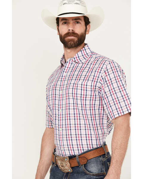 Image #2 - Resistol Men's Billings Plaid Print Short Sleeve Button Down Western Shirt, Red, hi-res