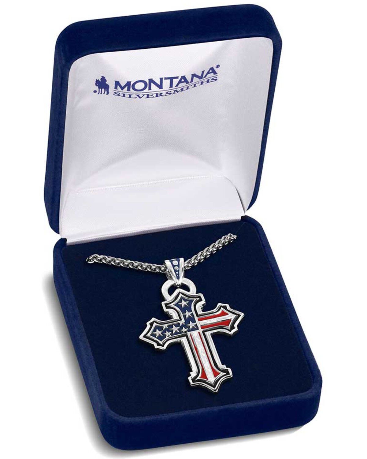 Image #3 - Montana Silversmiths Men's American Flag Cross Necklace, Silver, hi-res