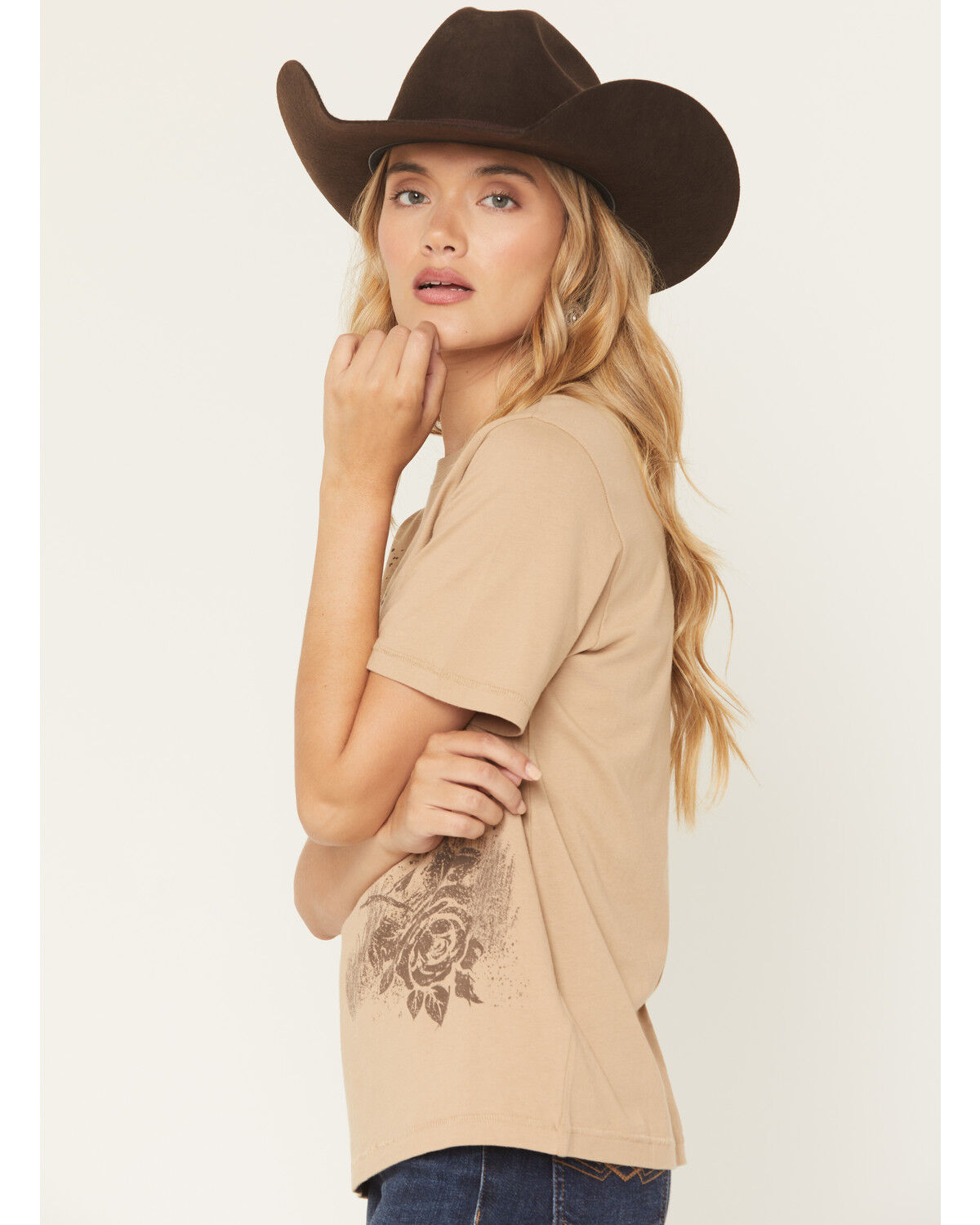 Image #2 - Shyanne Women's Icon Horseshoe Short Sleeve Boyfriend Graphic Tee, Khaki, hi-res