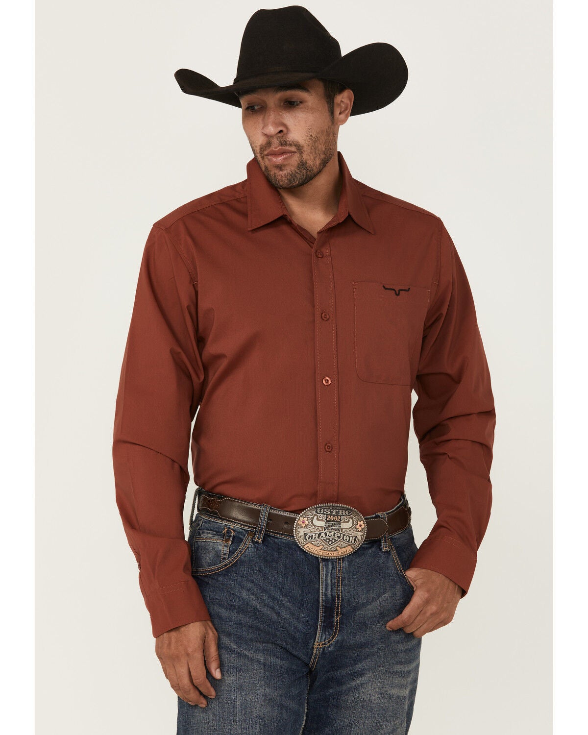 Kimes Ranch Men's Linville Solid Long Sleeve Button-Down Stretch Western Shirt, Red, hi-res