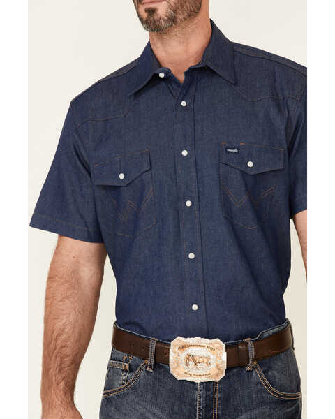 Image #3 - Wrangler Men's Solid Twill Short Sleeve Work Shirt, Indigo, hi-res