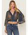 Image #1 - Beyond The Radar Women's Paisley Print Mesh Long Sleeve Top, Blue, hi-res
