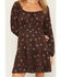 Image #3 - June & Hudson Women's Floral Embroidered Faux Suede Long Sleeve Mini Dress, Chocolate, hi-res