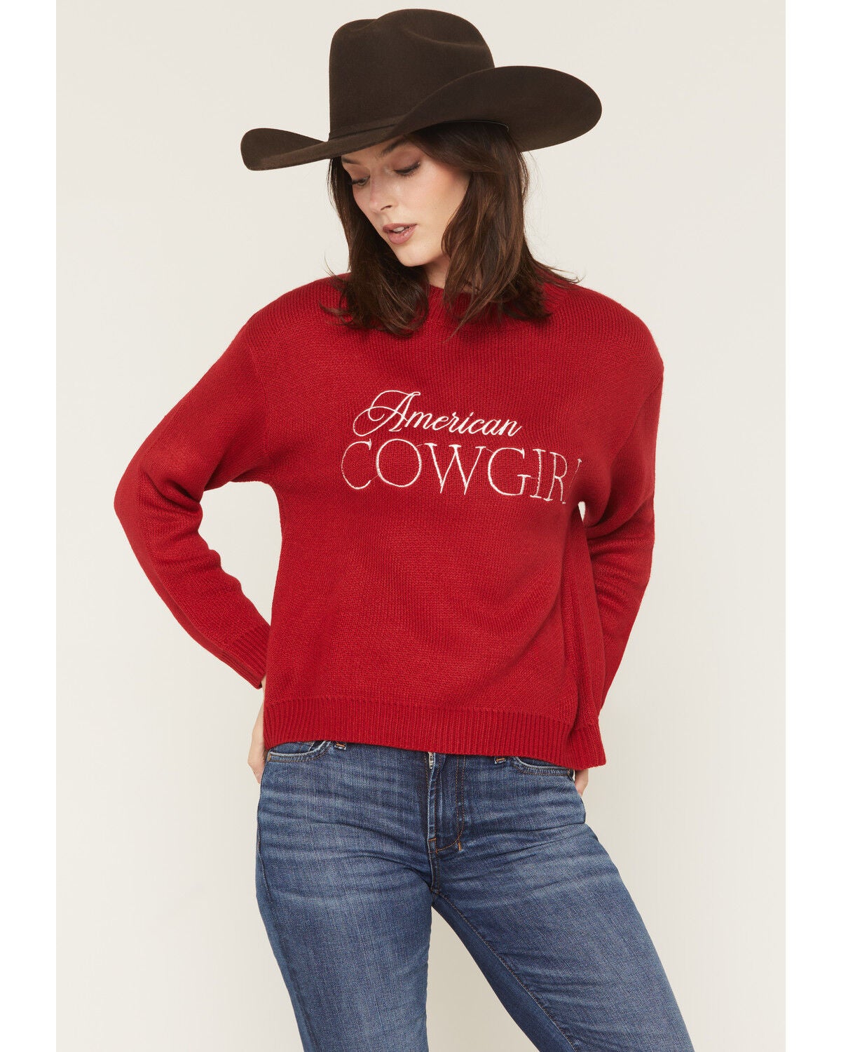 Image #1 - Baevely Women's American Cowgirl Sweater, Red, hi-res