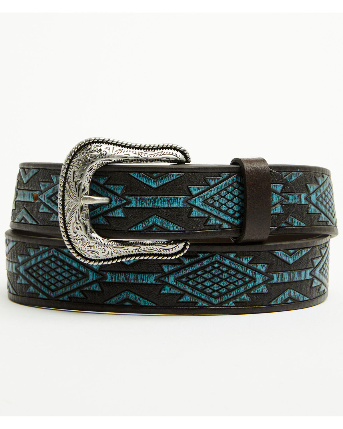 Image #1 - Cody James Men's Hand Painted Southwestern Print Embossed Leather Belt, Dark Blue, hi-res