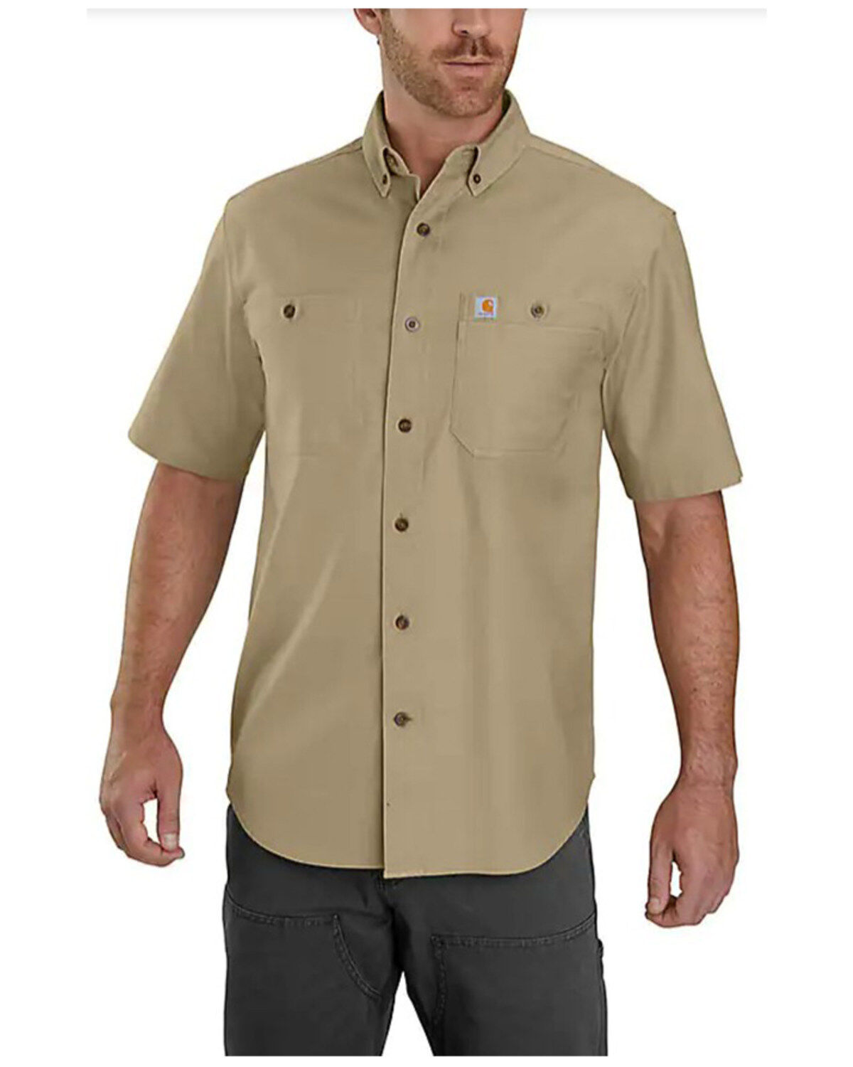 Image #1 - Carhartt Men's Rugged Flex Rigby Short Sleeve Work Shirt, Beige/khaki, hi-res
