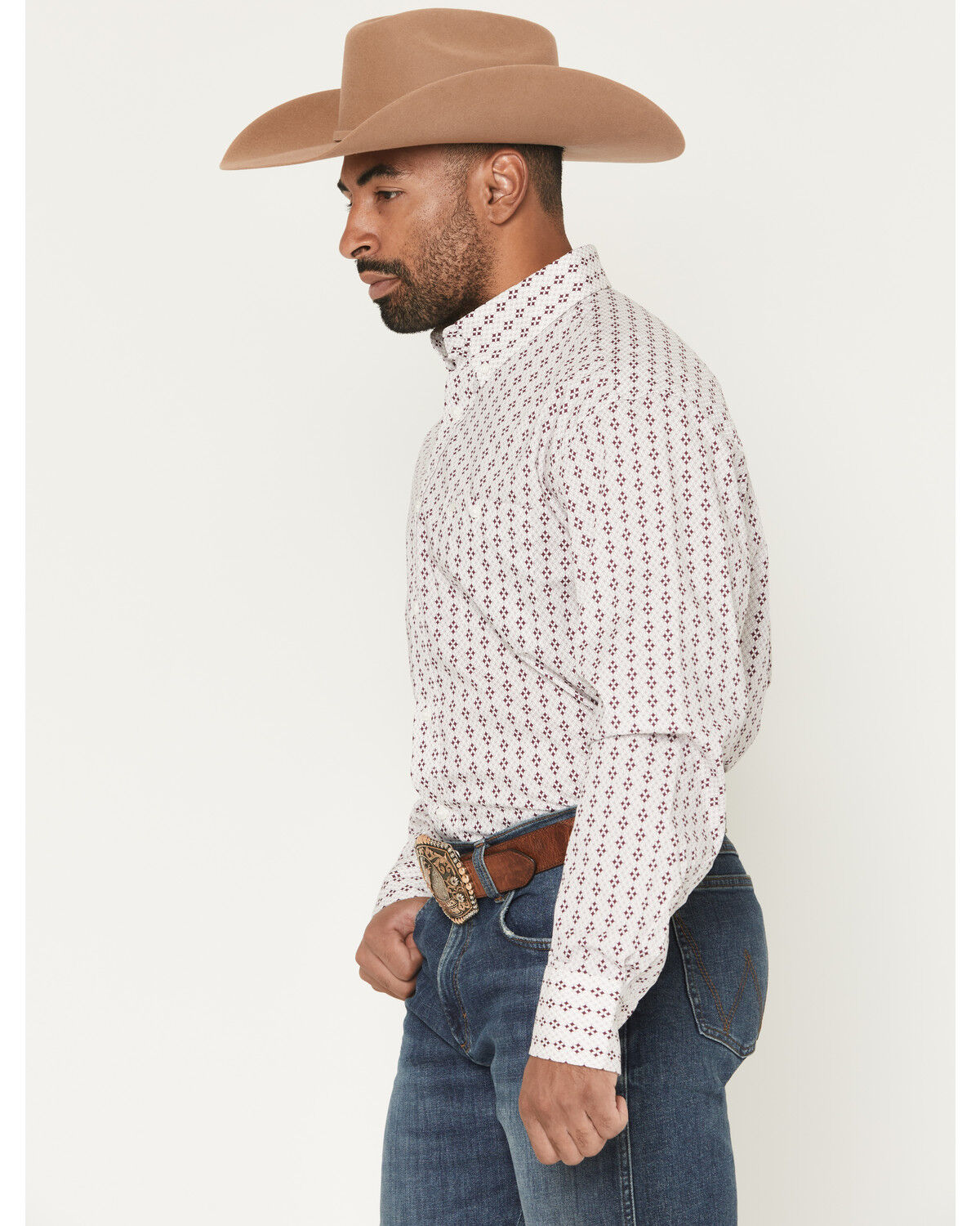 Image #2 - Wrangler Men's Classics Geo Print Long Sleeve Button-Down Western Shirt, White, hi-res