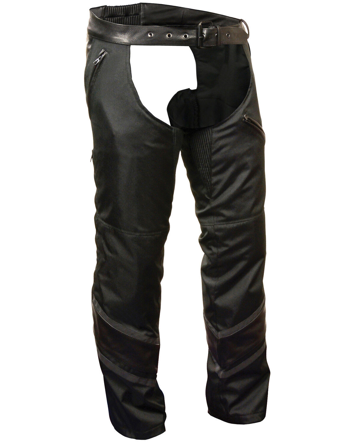 Image #1 - Milwaukee Leather Men's Leather Trim Snap Out Liner Vented Textile Chaps - 4XL, Black, hi-res