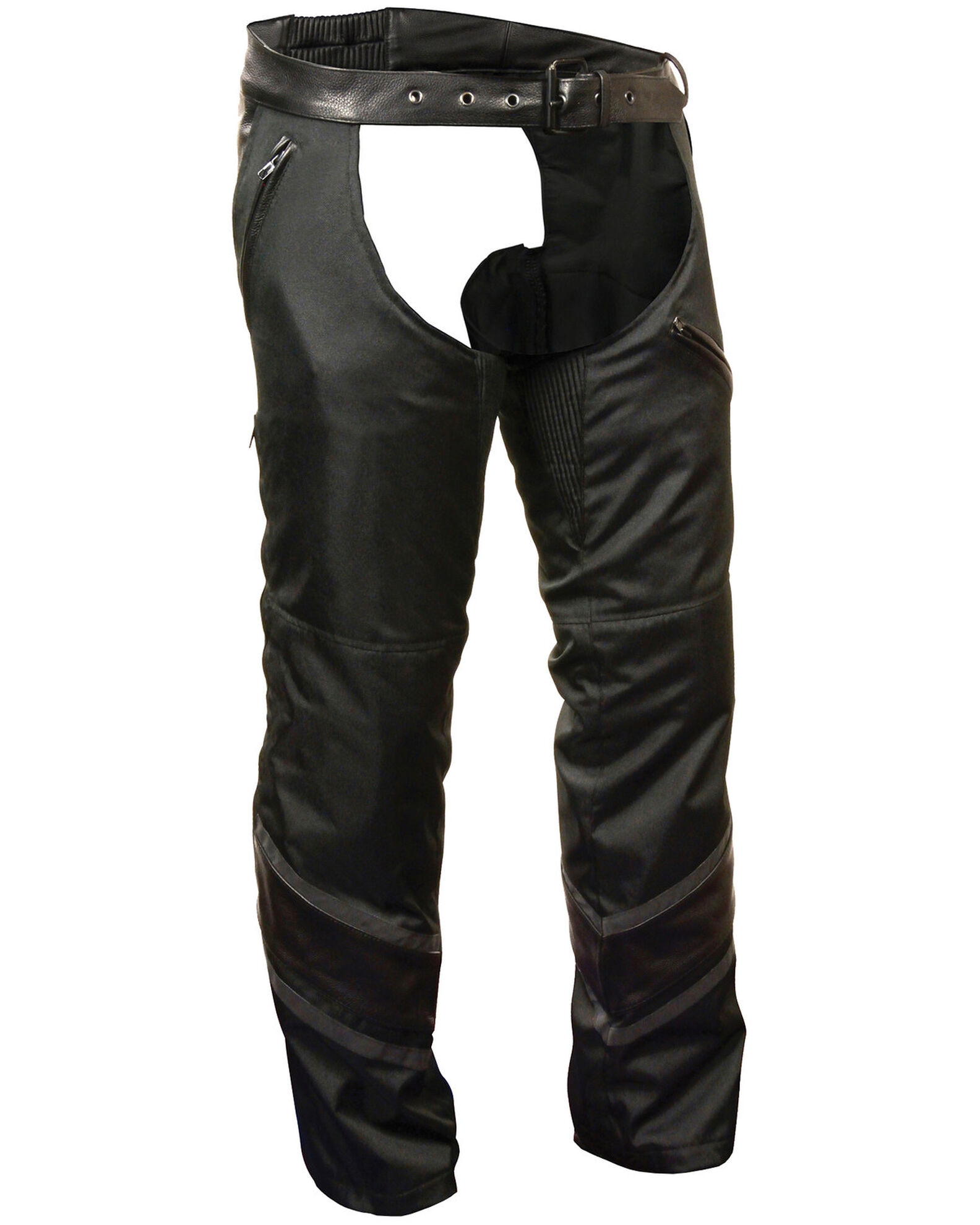 Image #1 - Milwaukee Leather Men's Leather Trim Snap Out Liner Vented Textile Chaps - 4XL, Black, hi-res