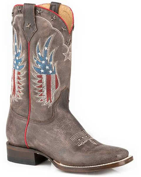 Roper Women's Winged American Flag Western Boots - Broad Square Toe, Brown, hi-res
