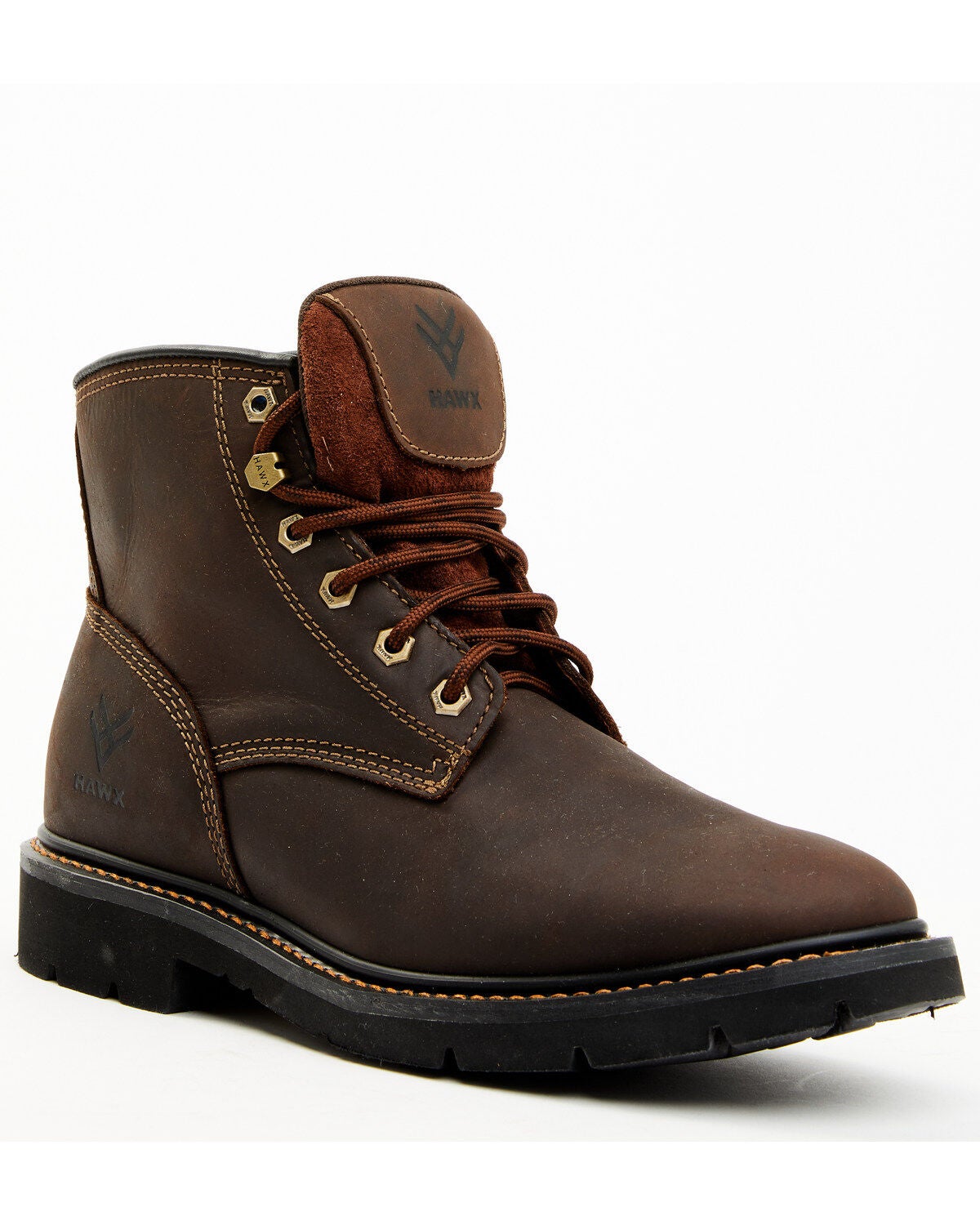 Hawx Men's 6" Oily Crazy Horse Lace-Up Work Boots - Soft Toe, Brown, hi-res