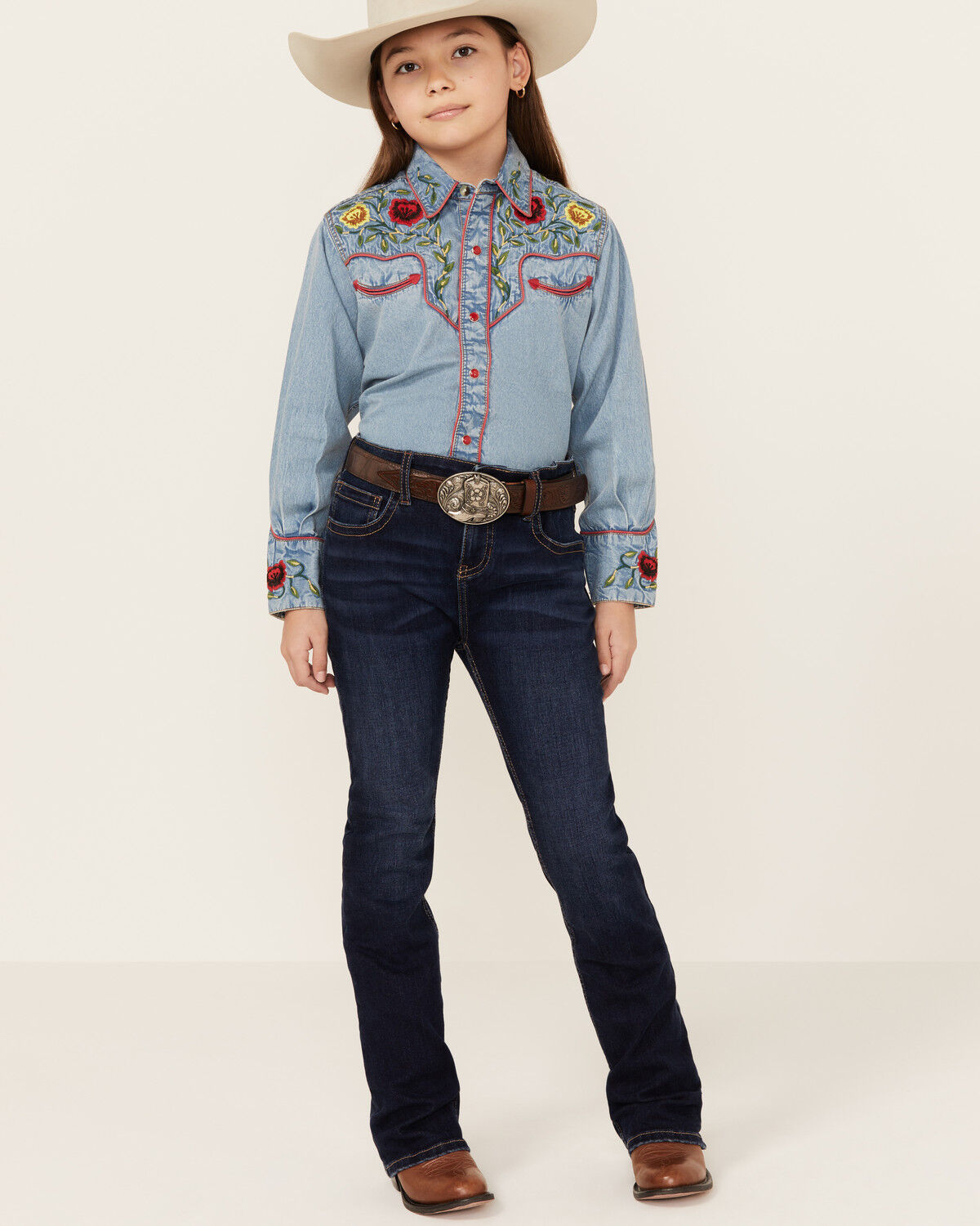 Image #3 - Shyanne Girls' Tulsa Dark Wash Bootcut Comfort Stretch Denim Riding Jeans, Dark Wash, hi-res